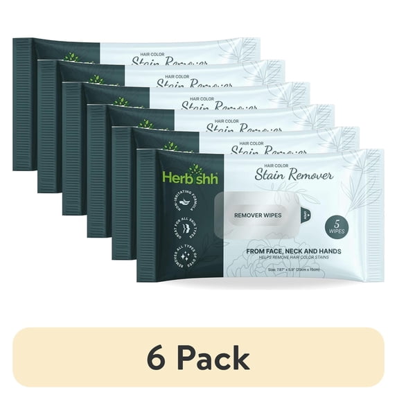 (6 pack) Herbishh Hair Color Stain Remover Wipes, Skin-Friendly Dye Cleanup, Gentle Formula, 5-Count Travel Pack