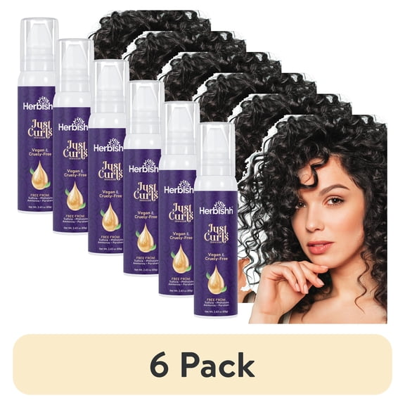 (6 pack) Herbishh Just Curls Weightless Hair Mousse (69g), Volumizing Mousse for Curly & Wavy Hair, Anti-Frizz Styling Foam Mousse, Flexible Hold, Hydrating & Non-Sticky, Travel-size Aerosol Product