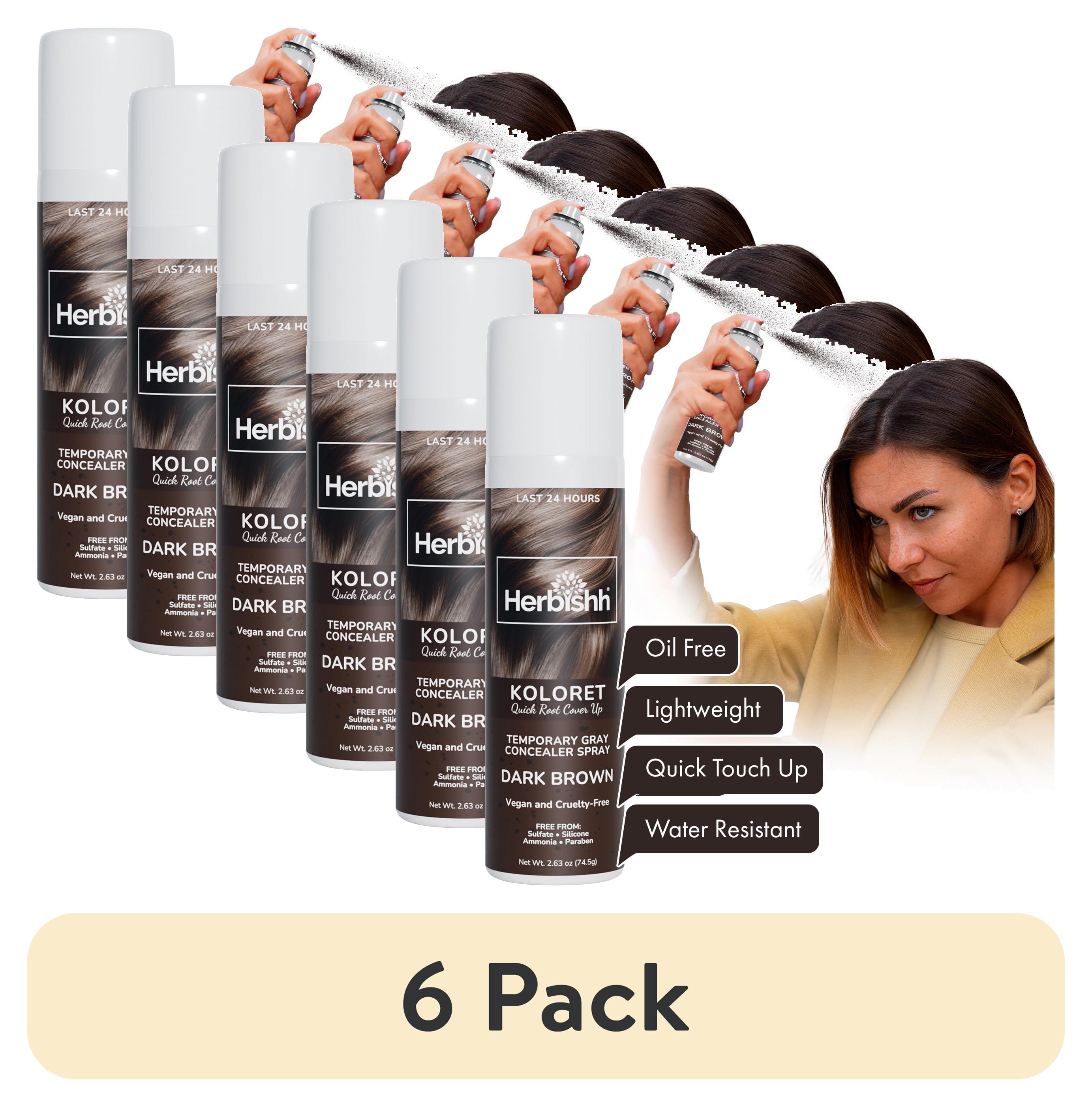 (6 pack) Herbishh Koloret Quick Root Touch Up Hair Color Spray Dark Brown (74.5g), Instant Gray & Dark Brown Root Cover Up, Temporary Hair Color Spray, Lightweight Non-Sticky Dye Mist, Travel Aerosol