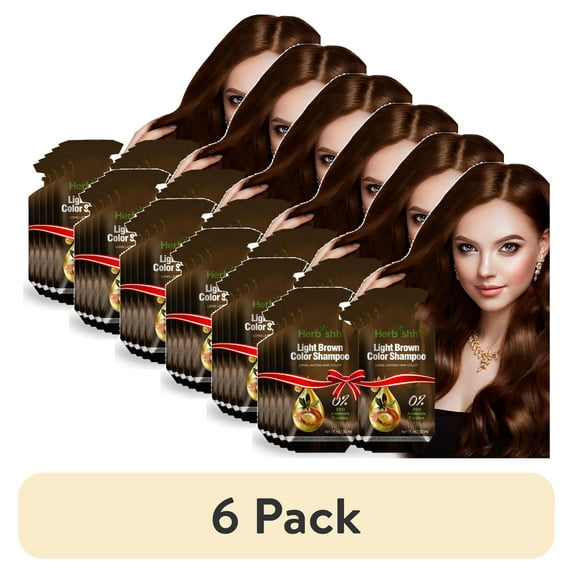 (6 pack) Herbishh Light Brown PPD-Free Shampoo for Gray Hair, Travel-friendly Hair Dye Shampoo 3 in 1, 100% Gray Coverage, Permanent Hair Color for Men & Women, Ammonia-free, 30 ml