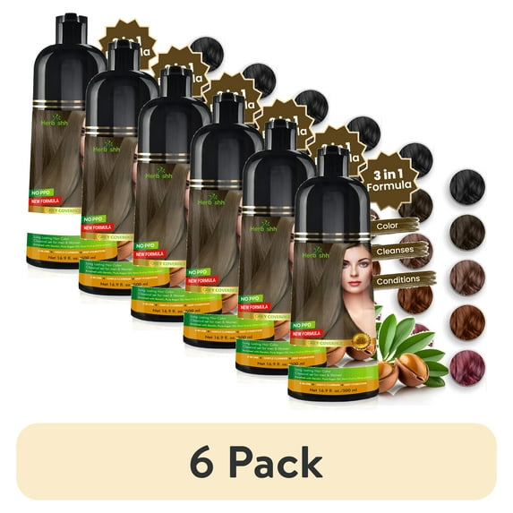 (6 pack) Herbishh Linen Hair Color Shampoo for Gray Hair with Pack 2 Hair colour stain remover, Hair Dye Shampoo 3 in 1, 100% Gray Coverage, Permanent Hair Color for Men & Women, Ammonia-free, 500 ml