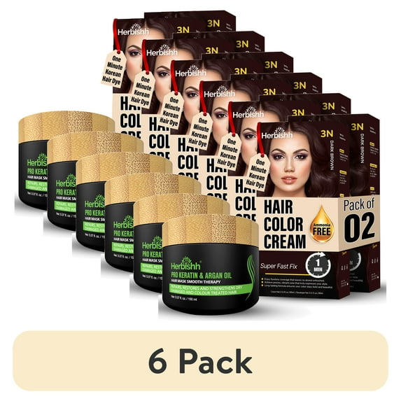 (6 pack) Herbishh Rapid Infusion Hair Color Cream – 3N Dark Brown Hair Dye Permanent One Minute with Comb Applicator, Hair Color for Gray Hair Coverage, Ammonia-Free, Patented Korean Technology, 2.03 fl. Oz