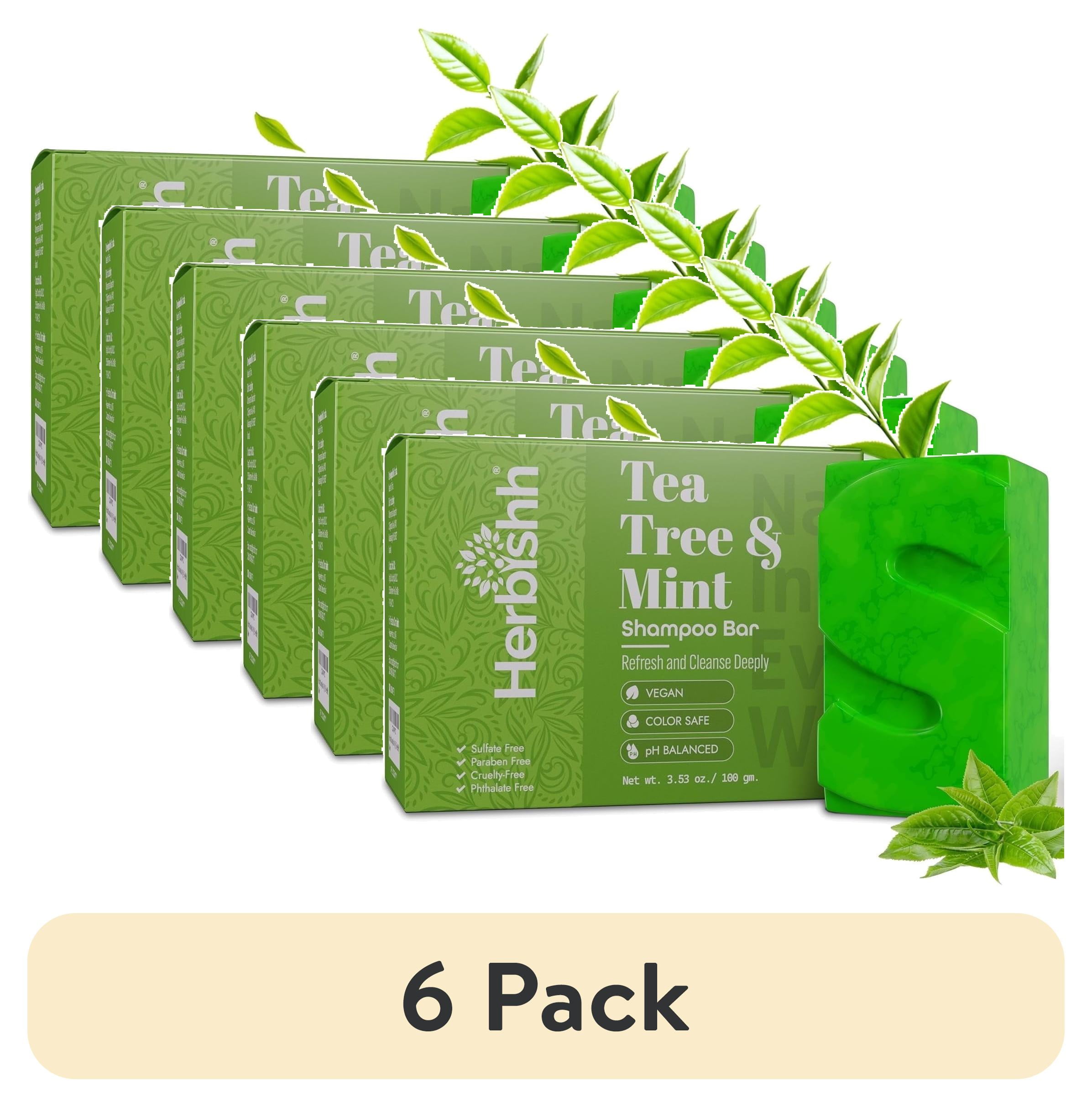 (6 pack) Herbishh Tea Tree & Mint Shampoo Bar – Tea Tree Oil Soap Bar for Oily Hair & Scalp Cleanse – Solid Travel Size Shampoo for Men & Women – Minty Deep Cleansing, 3.53 oz