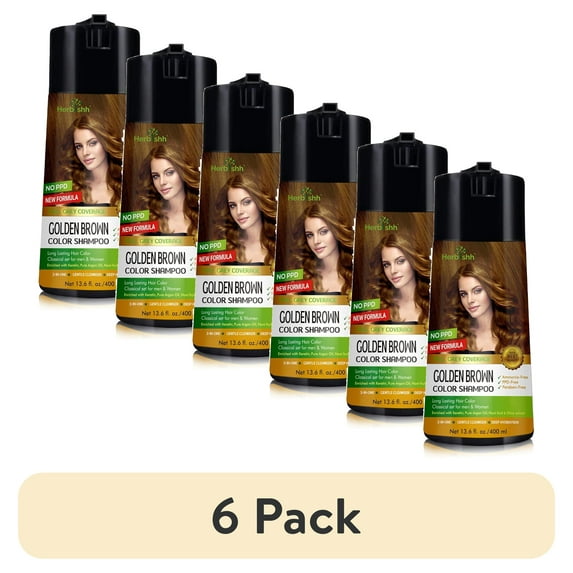 (6 pack) Herbishh Ultimate Combo Hair Color Shampoo Golden Brown 400ml Pack of 2 for Gray Hair + Argan Hair Mask 150gm for Conditioning & Hydration | Shampoo Para te????ir el cabello | Long Lasting & DIY