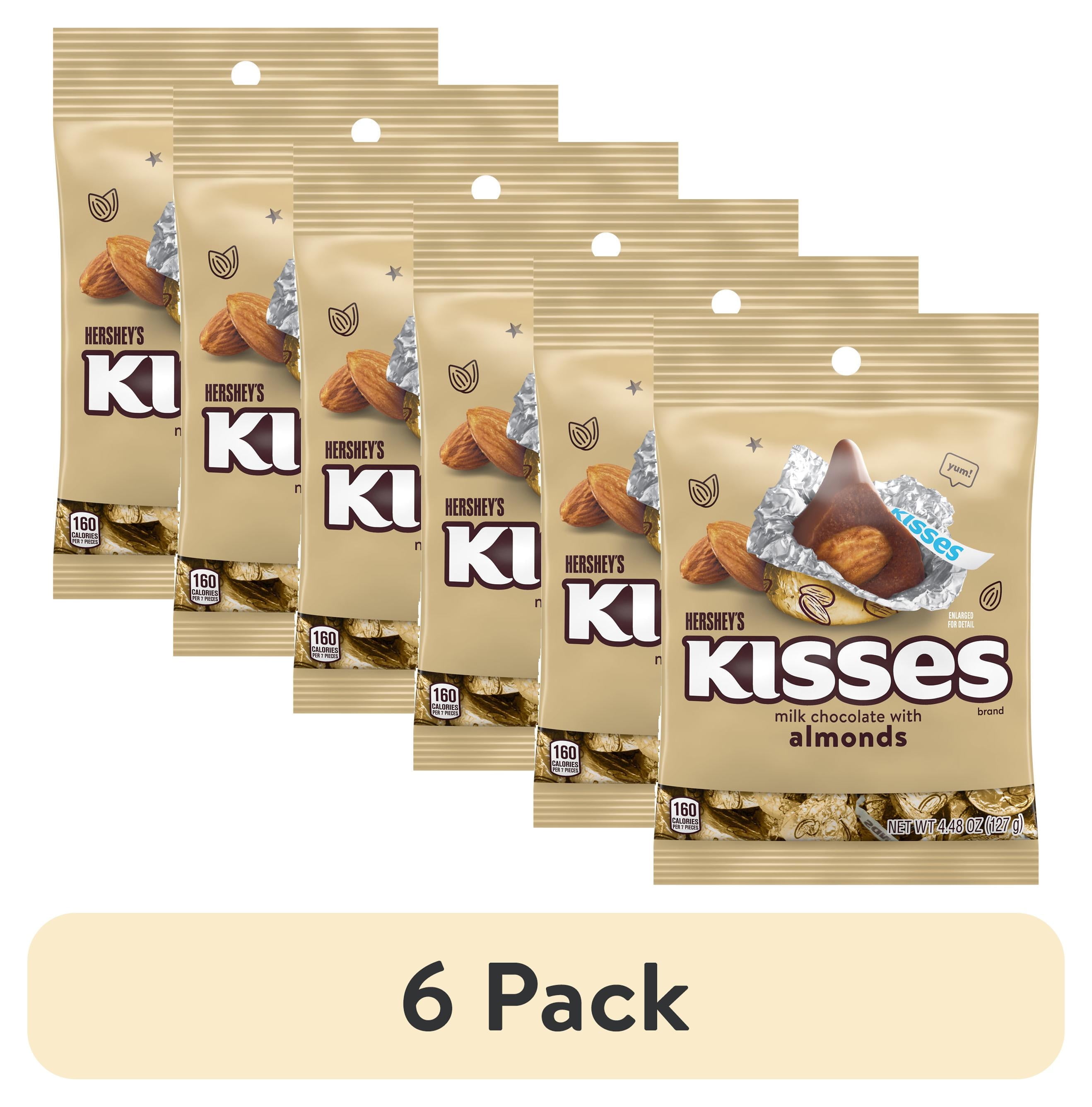 (6 pack) Hershey's Kisses Milk Chocolate with Almonds Candy, Bag 4.48 oz