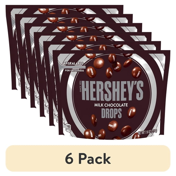 (6 pack) Hershey's, Milk Chocolate Drops Candy, 7.6 oz, Resealable Bag