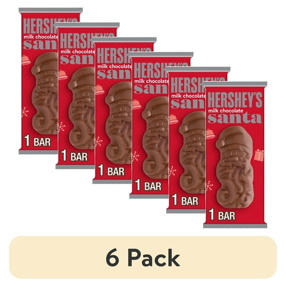 (6 pack) Hershey's Milk Chocolate Santa Christmas Candy, Bar 1.2 oz