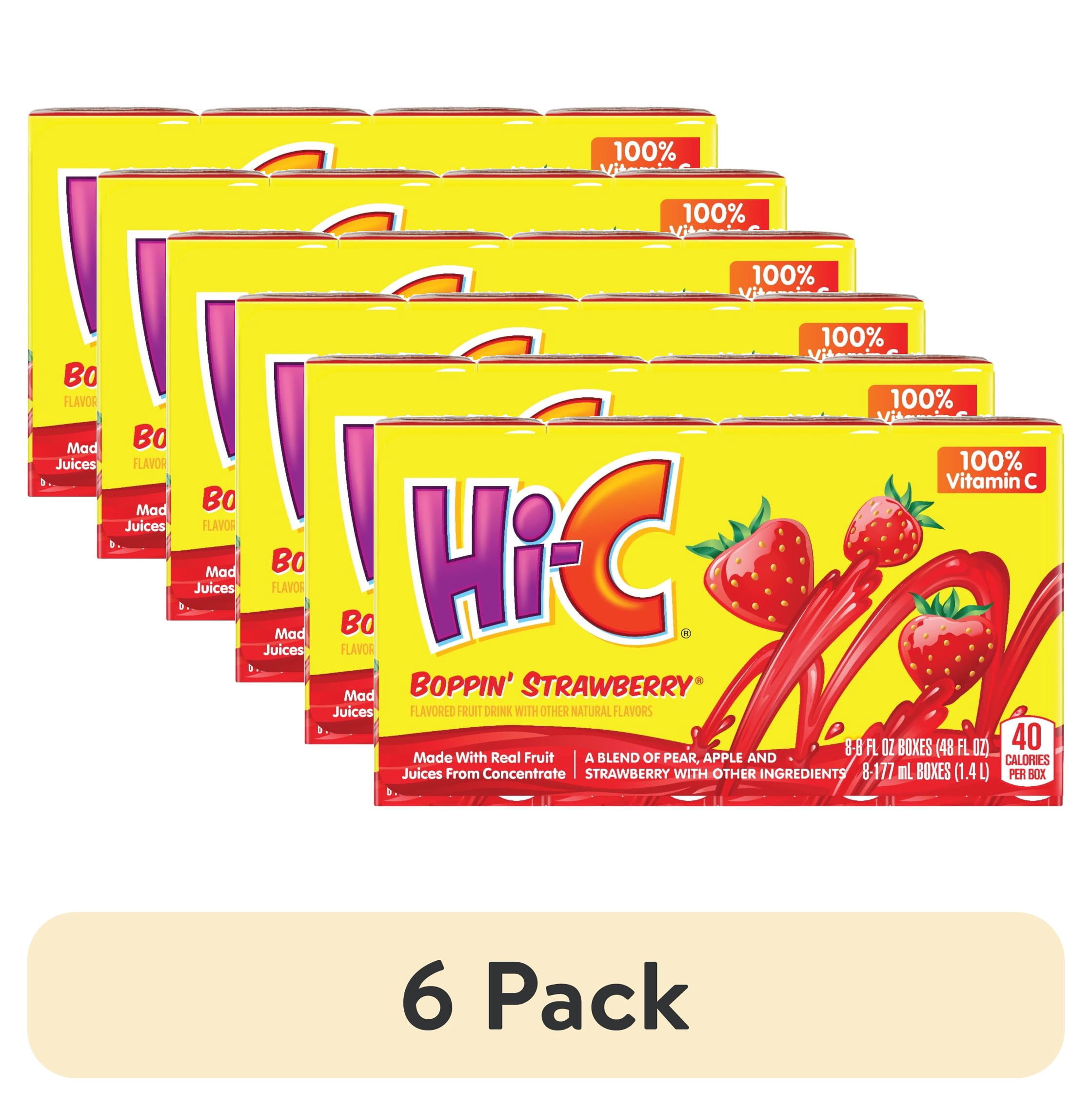 6 pack) Hi-C Boppin' Strawberry Juice Drink Cartons, 6 fl oz, 8