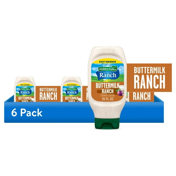 (6 pack) Hidden Valley Buttermilk Ranch Topping and Dressing, 16 fl oz Bottle, 6 Pack