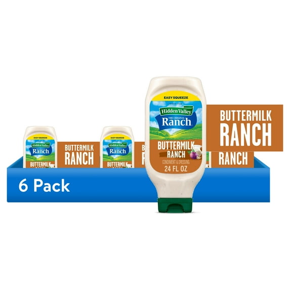 (6 pack) Hidden Valley Buttermilk Ranch Topping and Dressing, 24 fl oz Easy Squeeze Bottle