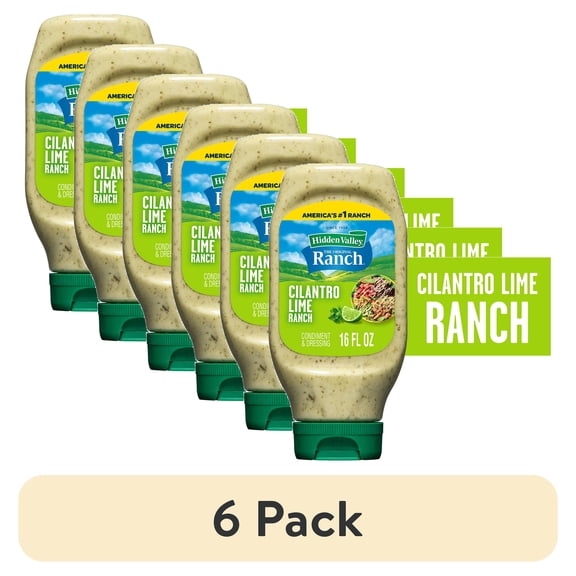 (6 pack) Hidden Valley Cilantro Lime Ranch Dip Sauce & Condiment, 16 fl oz Squeeze Bottle