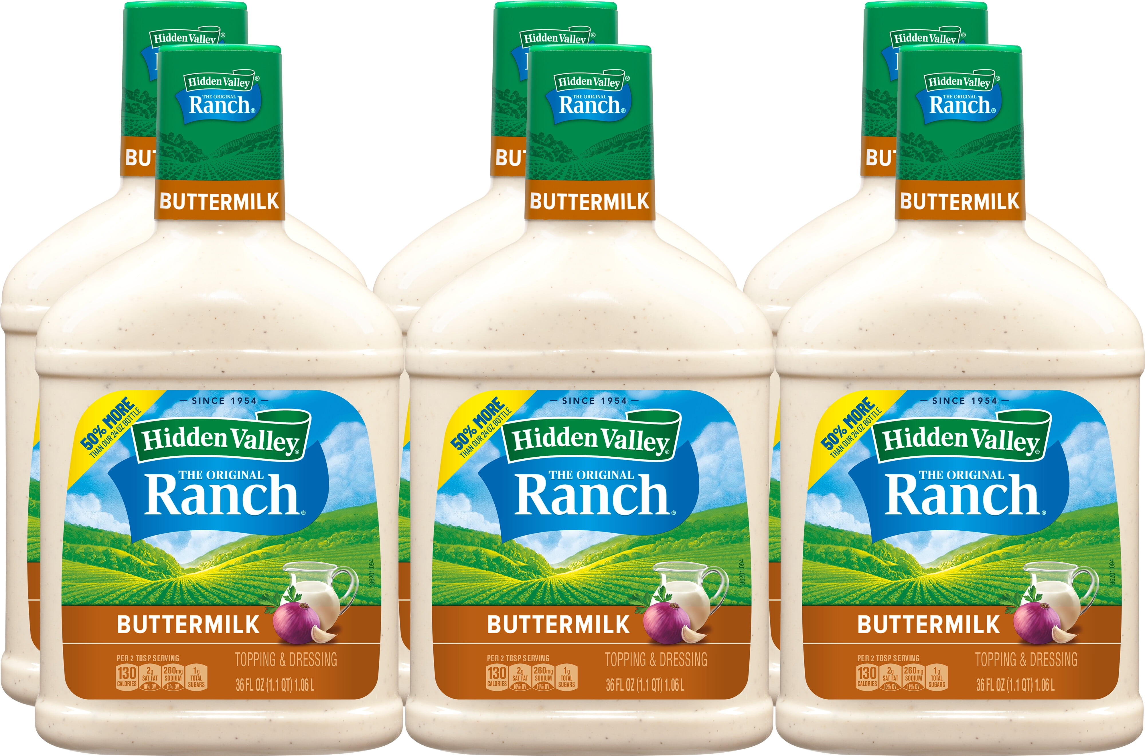 (6 pack) (6 pack) (6 pack) Hidden Valley Gluten Free Keto-Friendly Buttermilk Ranch Salad Dressing and Topping, 36 fl oz