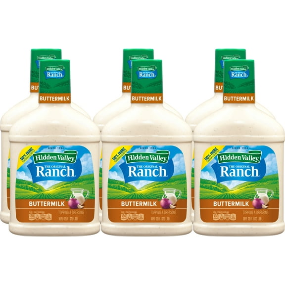 (6 pack) (6 pack) (6 pack) Hidden Valley Gluten Free Keto-Friendly Buttermilk Ranch Salad Dressing and Topping, 36 fl oz