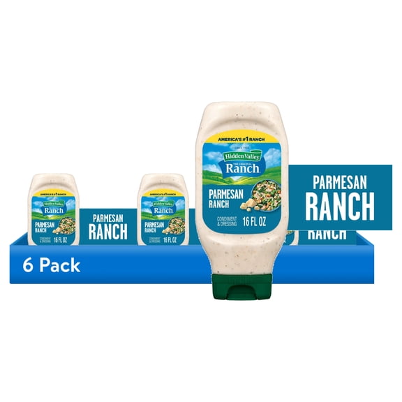 (6 pack) Hidden Valley Parmesan Ranch Topping and Dressing, 16 fl oz Easy Squeeze Bottle