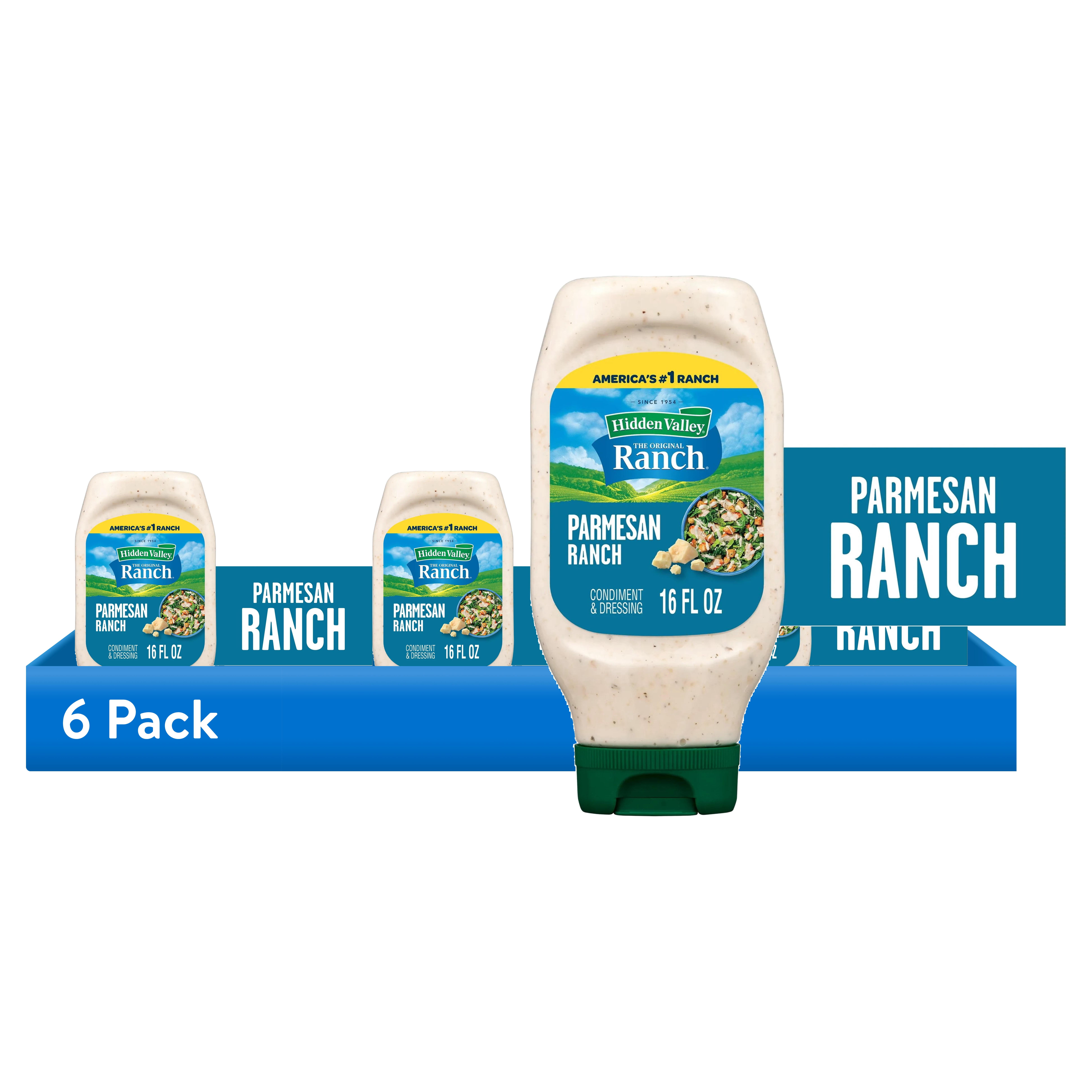 (6 pack) Hidden Valley Parmesan Ranch Salad Dressing & Condiment, 16 fl oz Squeeze Bottle
