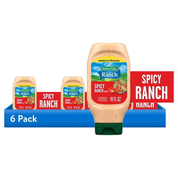 (6 pack) Hidden Valley Spicy Ranch Topping and Dressing, 16 fl oz Bottle