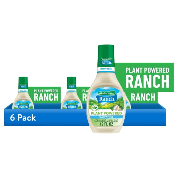 (6 pack) Hidden Valley Vegan Original Plant Powered Ranch Salad Dressing and Topping, 12 fl oz