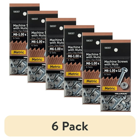 (6 pack) Hillman Pan Head Phillips Machine Screw M6-1.00 X 12, Steel, Zinc Finish, 6 Sets