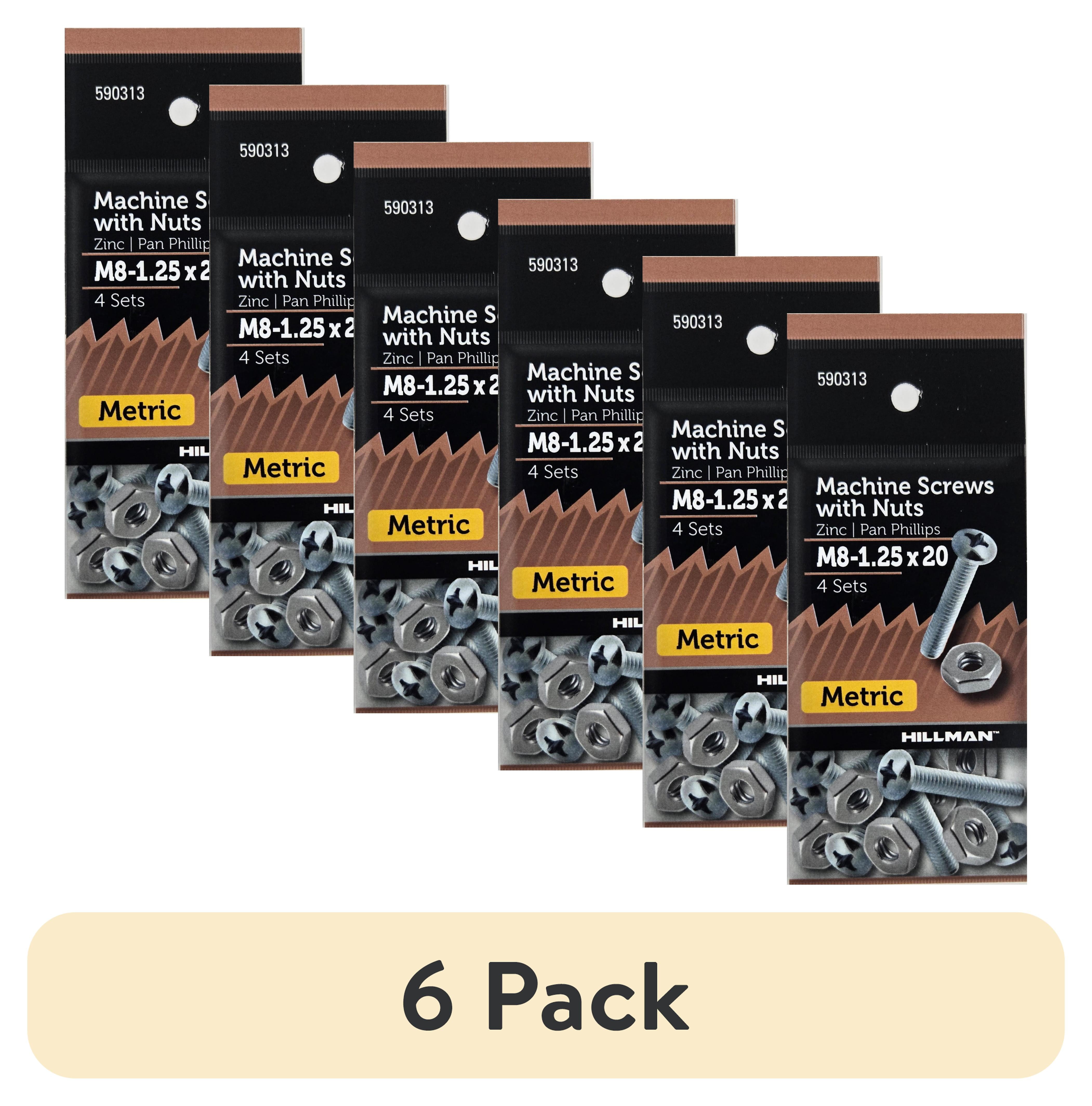 (6 pack) Hillman Pan Head Phillips Machine Screw M8-1.25 X 20, Zinc, Steel, 4 Sets
