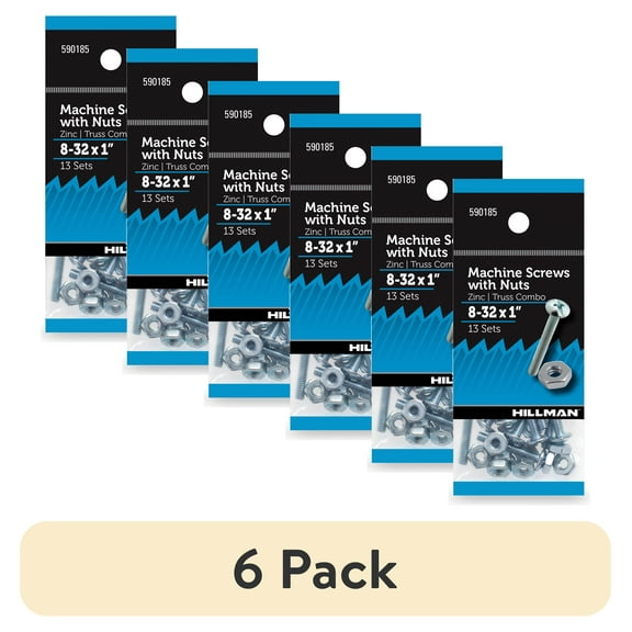 (6 pack) Hillman Truss Head Machine Screws 8-32 x 1", Zinc, Steel, 13 Sets
