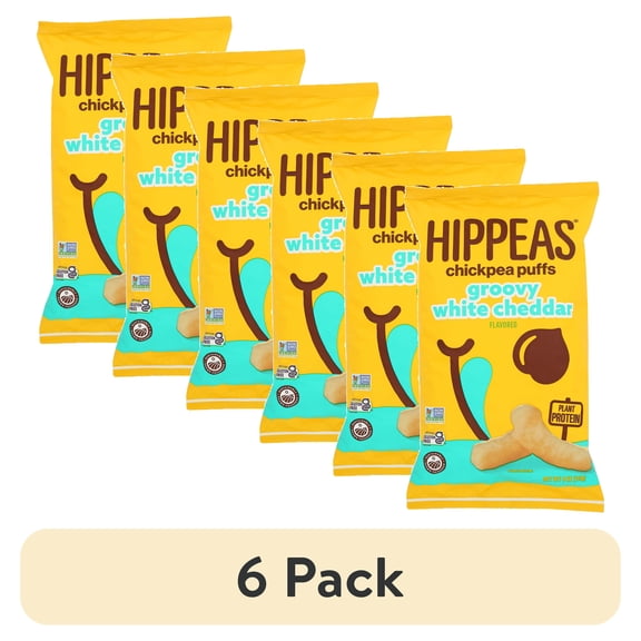 (6 pack) Hippeas Chickpea Puffs, Groovy White Cheddar, 4 GHH1Ounce (Pack of 1), 4g Protein, 3g Fiber, Vegan, Gluten-Free, Crunchy, Plant Protein Snacks
