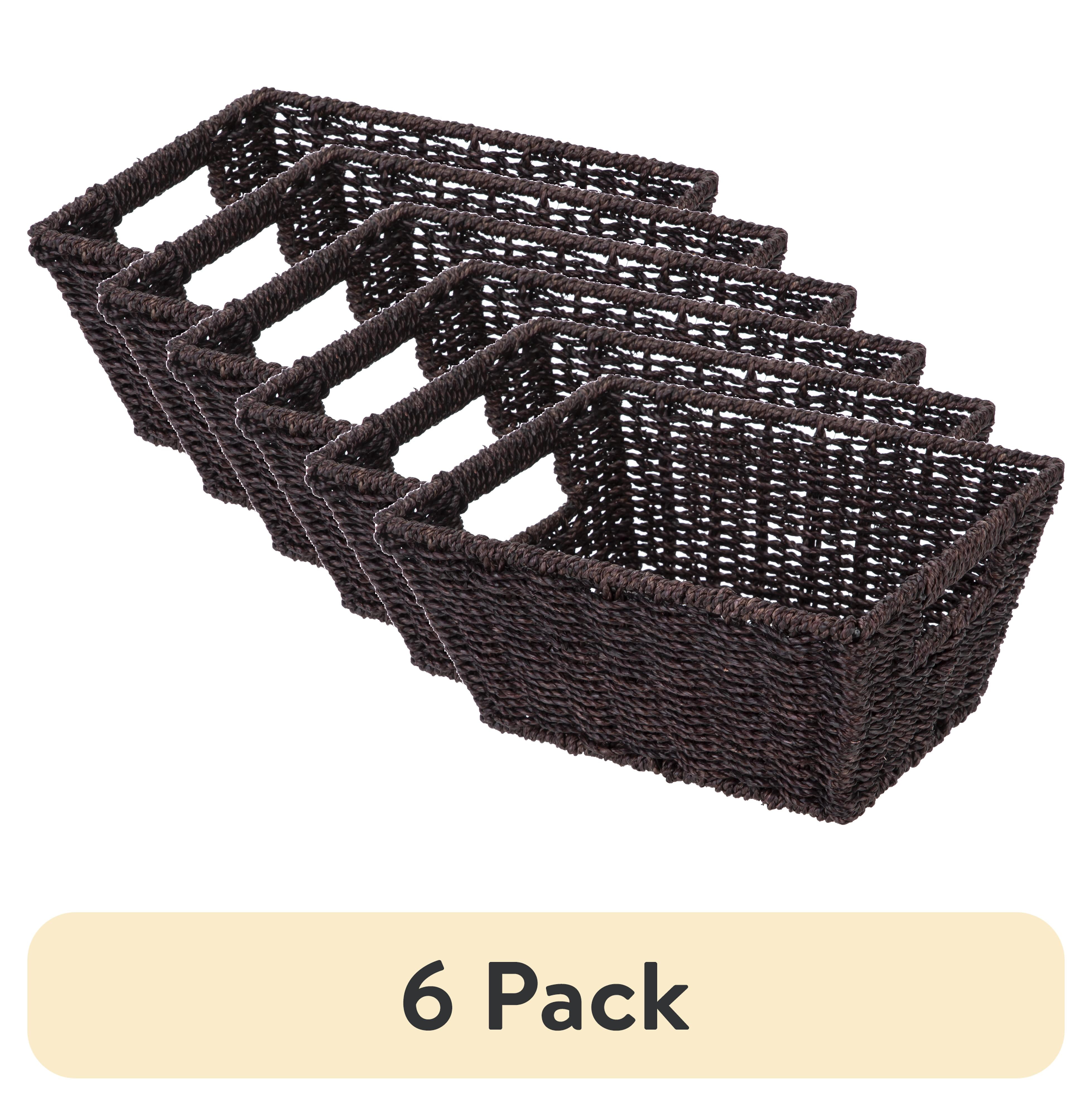 (6 pack) Homezone Espresso Handwoven Seagrass Basket, Rectangle