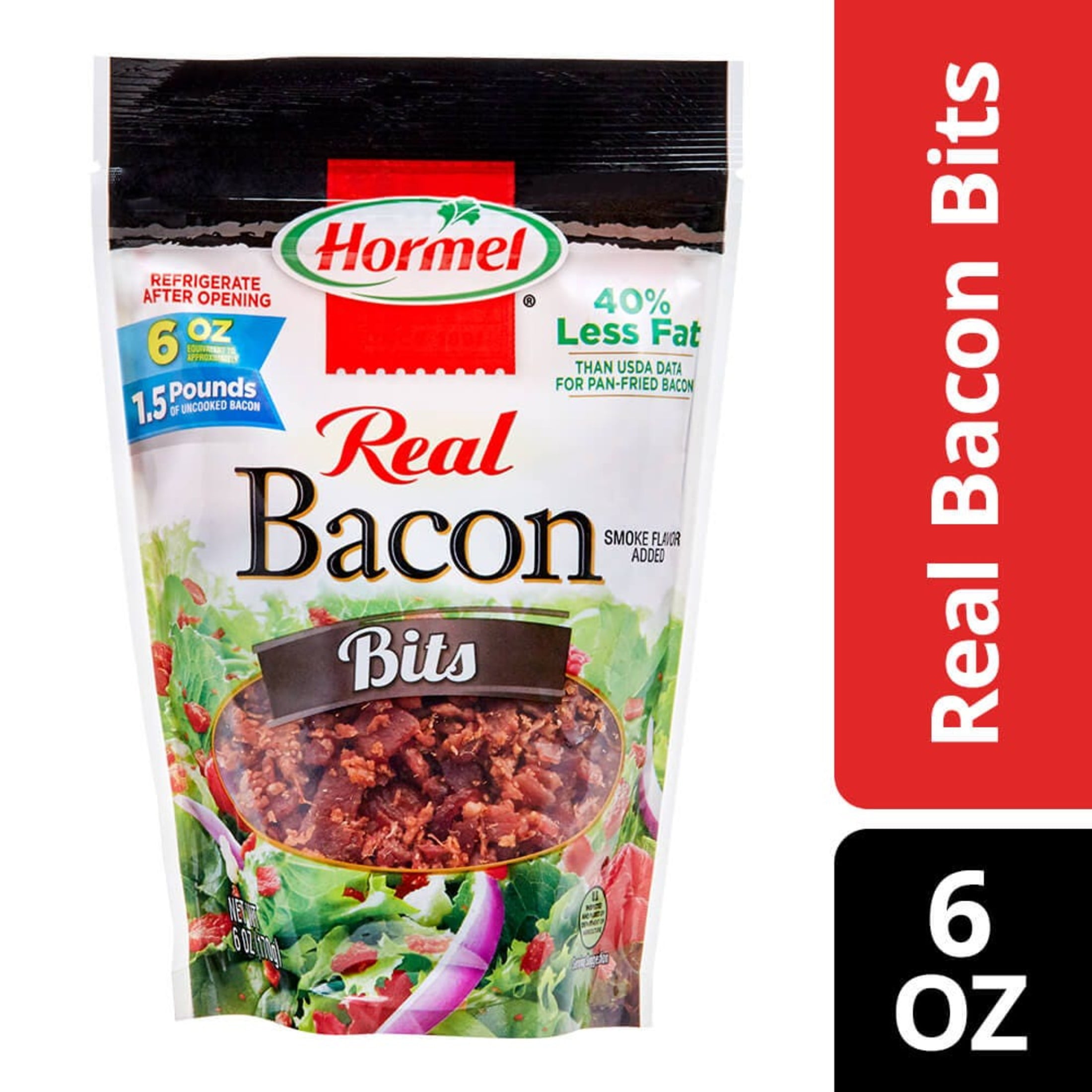 (6 pack) HORMEL Real Bacon Bits Topping, Salad Topping, 25 Calories per Serving, Shelf-Stable, 6 oz Plastic Pouch