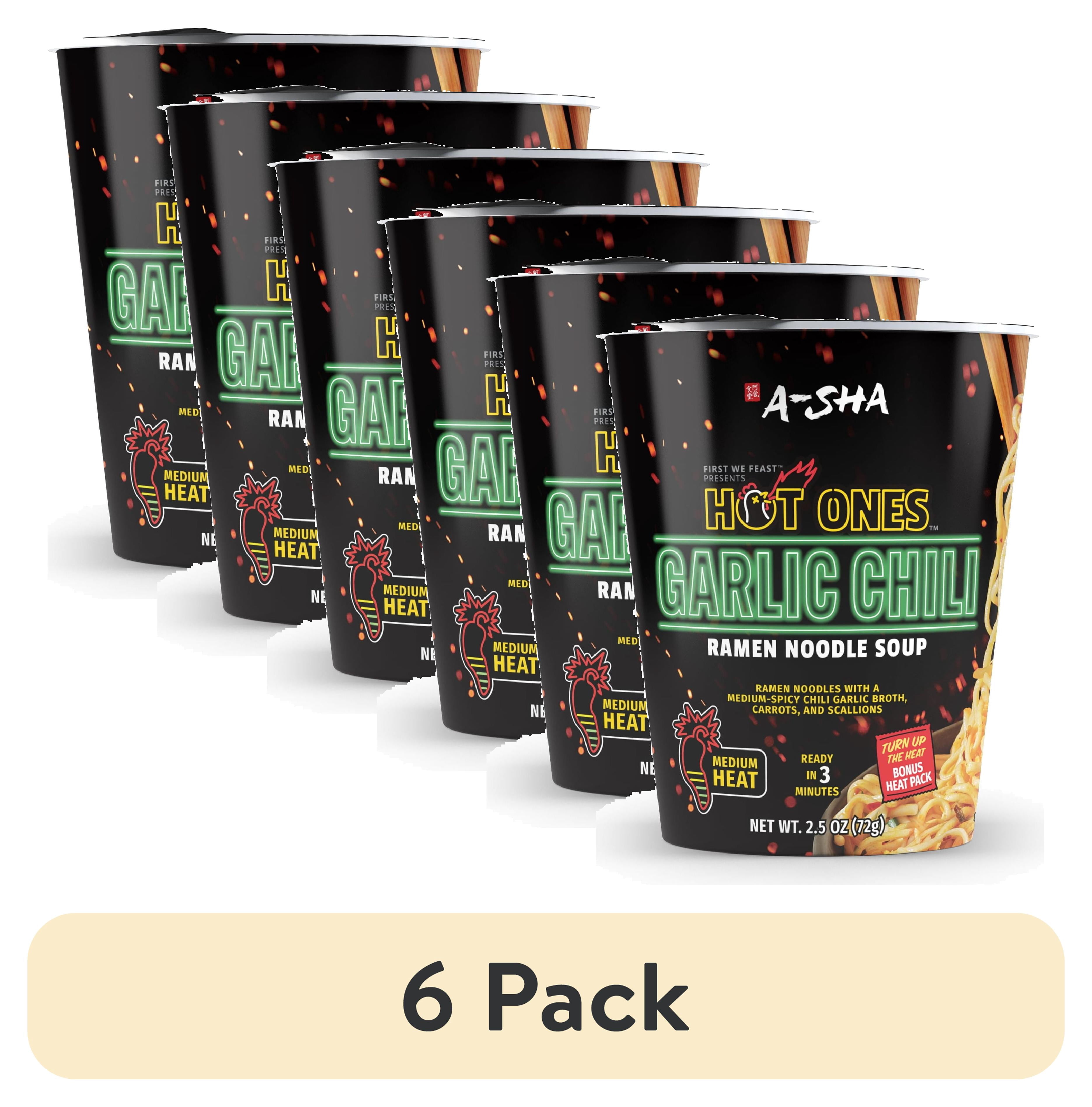 6 pack) Hot Ones x A-Sha Garlic Chili Ramen Noodle Soup - Walmart.com
