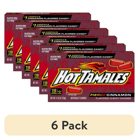 (6 pack) Hot Tamales Fierce Cinnamon Chewy Candy, 4.25 Ounce Theater Box