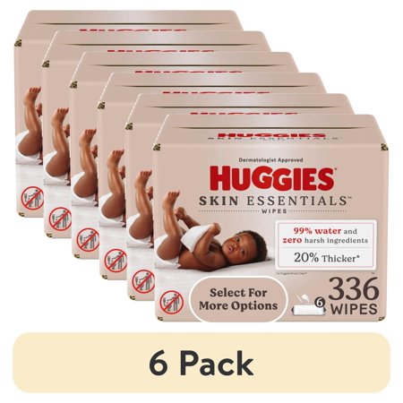 (6 pack) Huggies Skin Essentials Sensitive Baby Wipes, Unscented, 6 pack, 336 Total Count (Select for More)