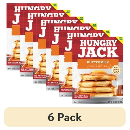 (6 pack) Hungry Jack Buttermilk Pancake Mix and Waffle Mix, 32 oz Box