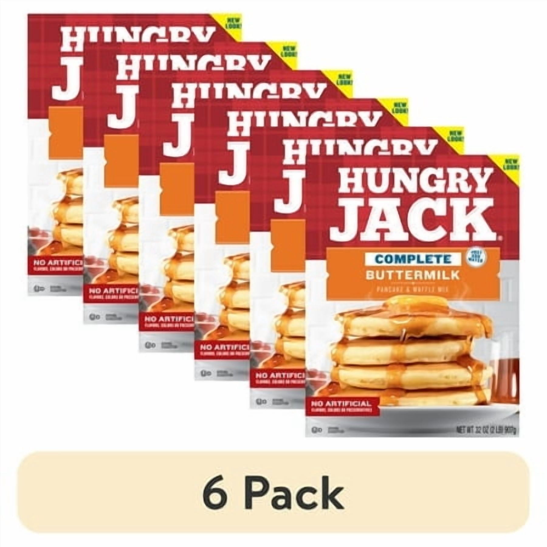 (6 pack) Hungry Jack Complete Buttermilk Pancake Mix and Waffle Mix, 32 oz Box