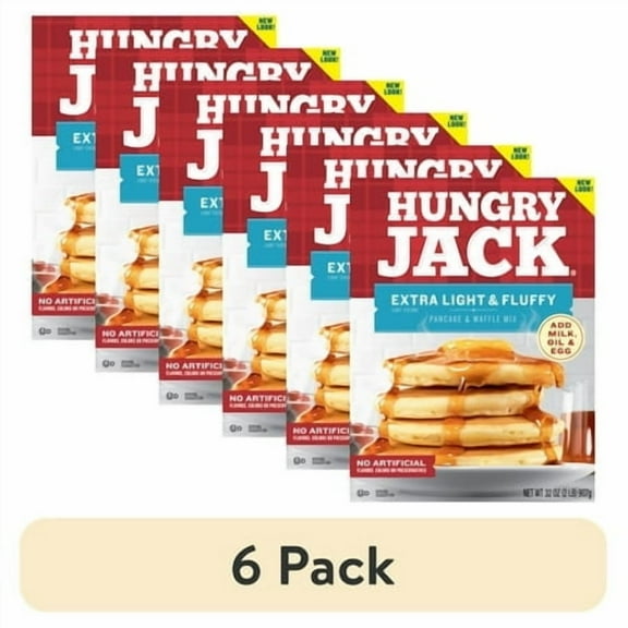 (6 pack) Hungry Jack Complete Extra Light and Fluffy Pancake Mix and Waffle Mix, 32 oz Box