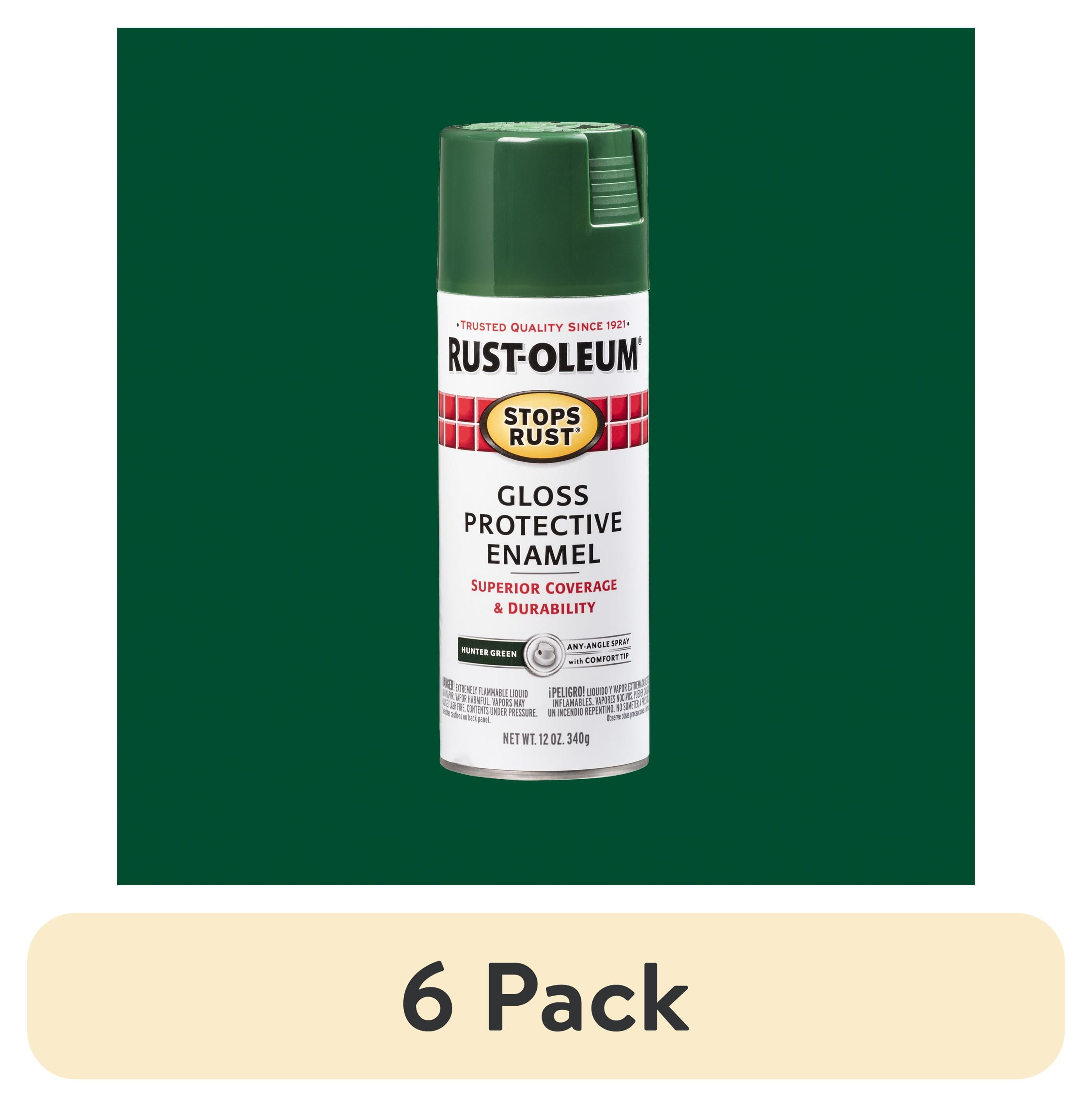 (6 pack) Hunter Green, Rust-Oleum Stops Rust Protective Gloss Enamel Spray Paint-7738830, 12 oz