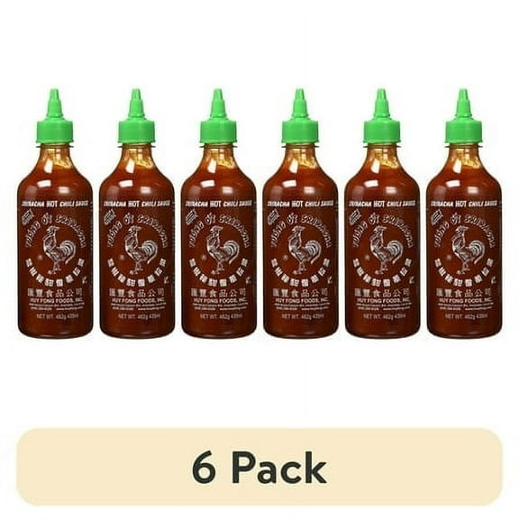 (6 pack) Huy Fong Foods Sriracha Hot Chili Sauce, Medium, 17 Oz - Low Sodium, No Artificial Preservatives