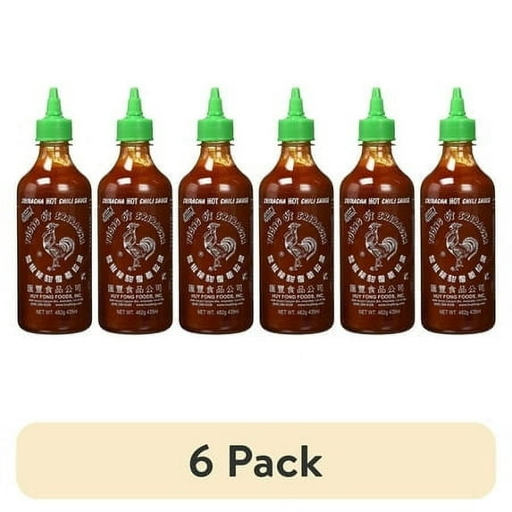(6 pack) Huy Fong Foods Sriracha Hot Chili Sauce, Medium, 17 Oz - Low Sodium, No Artificial Preservatives