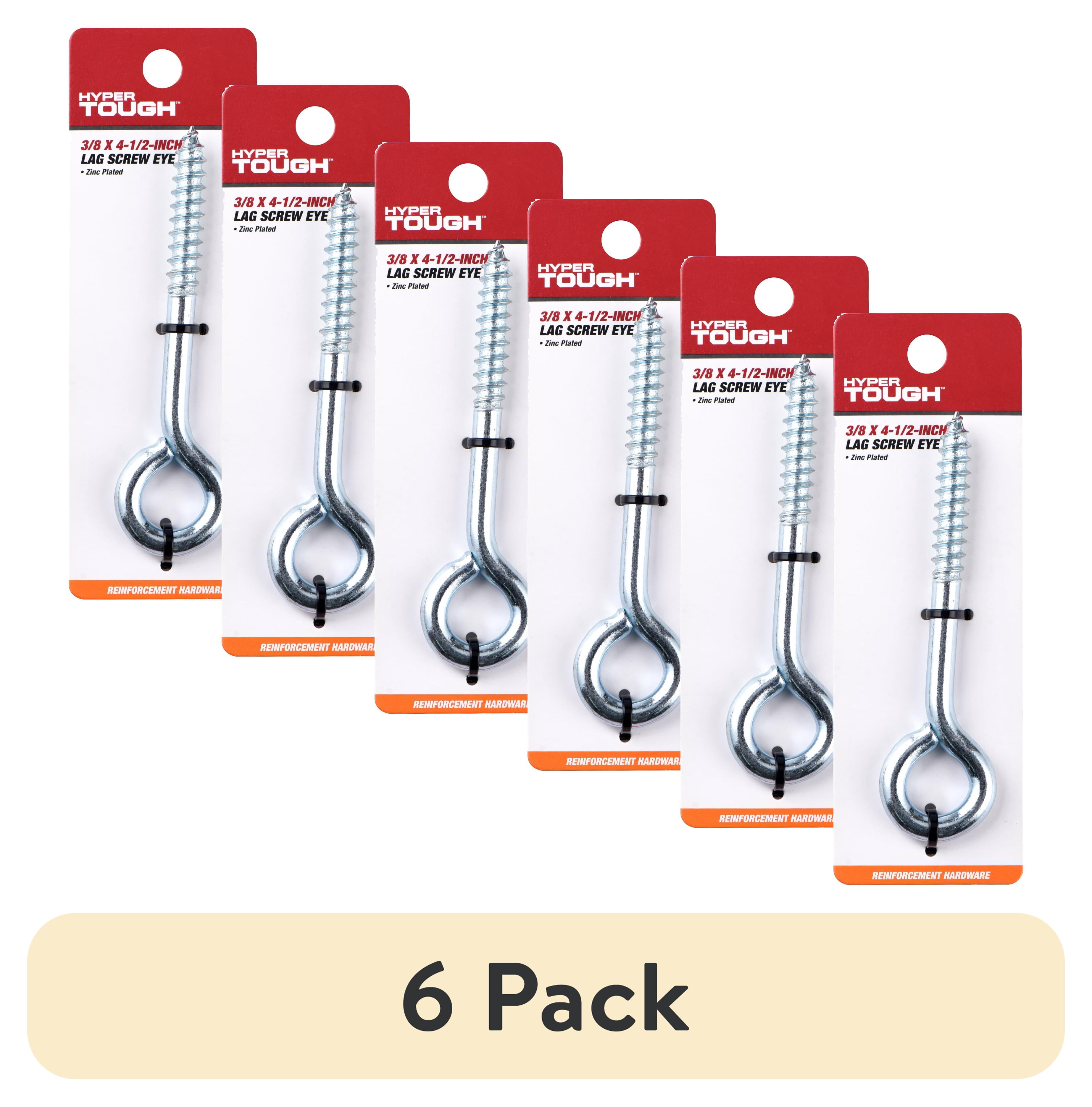 (6 pack) Hyper Tough 3/8 inch. x 4-1/2 inch. Lag Screw Eye, Zinc Plated