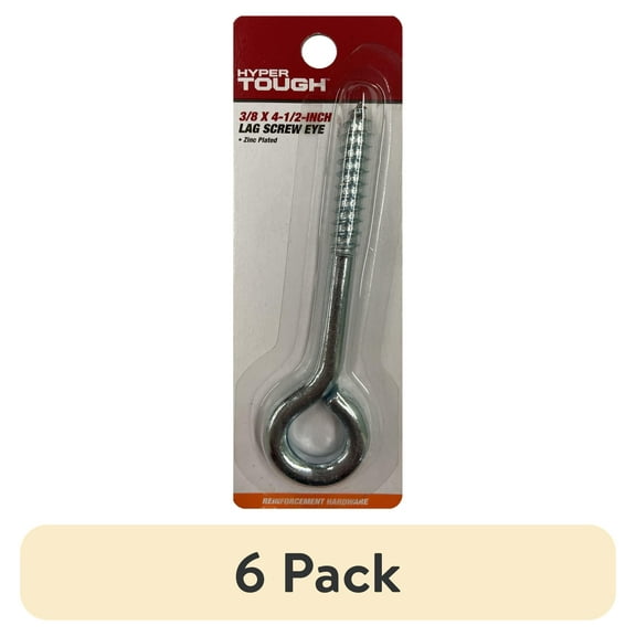 (6 pack) Hyper Tough 3/8 inch. x 4-1/2 inch. Lag Screw Eye, Zinc Plated