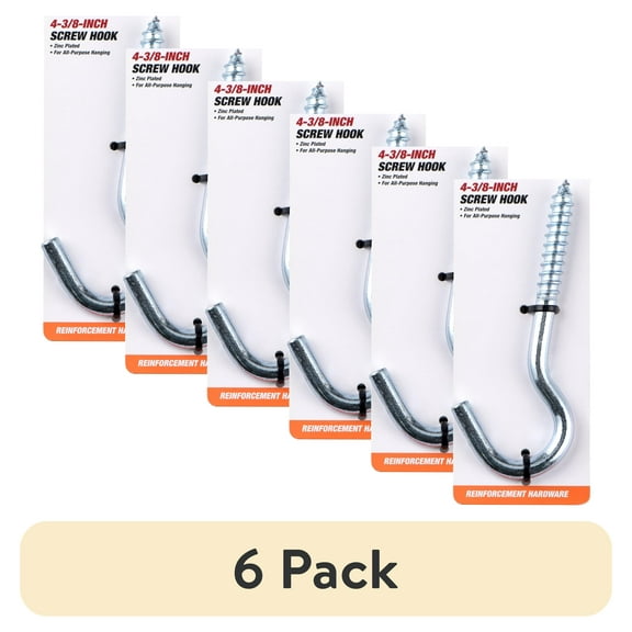 (6 pack) Hyper Tough 4-3/8 in. New Screw Hook, Zinc Plated