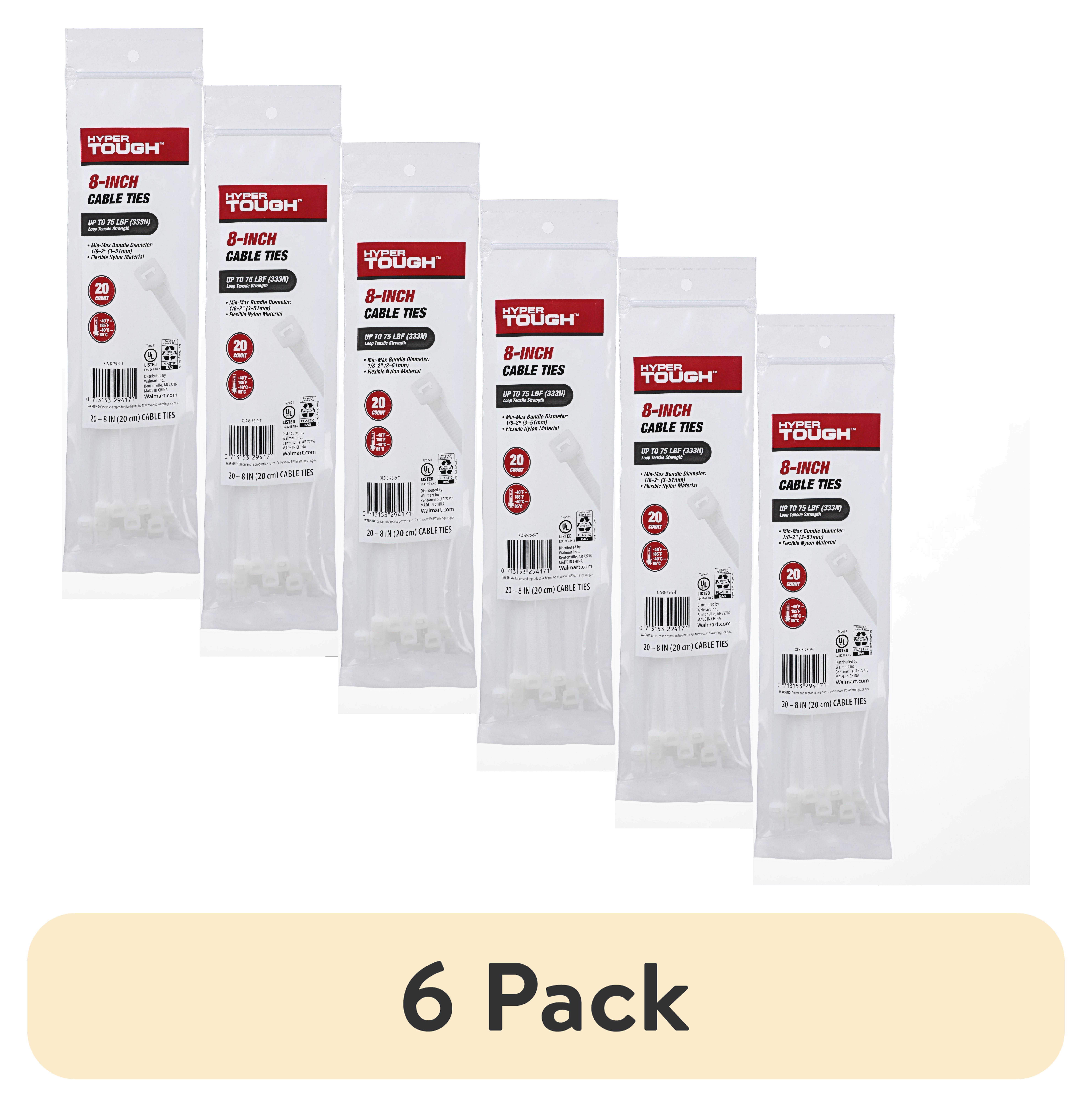 (6 pack) Hyper Tough 8inch Cable Tie Natural 20Pcs