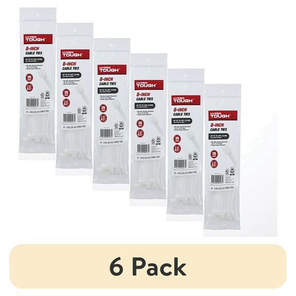 (6 pack) Hyper Tough 8inch Cable Tie Natural 20Pcs