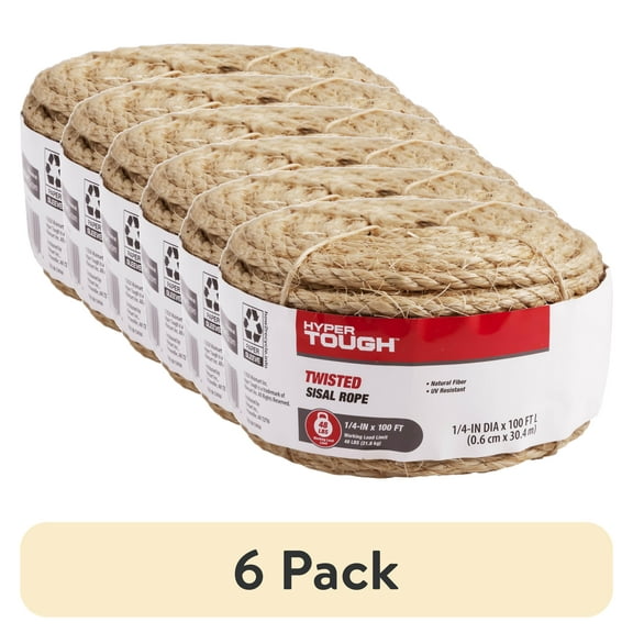 (6 pack) Hyper Tough Sisal Twisted Rope, Natural, 1/4 in x 100 ft, 1 Each