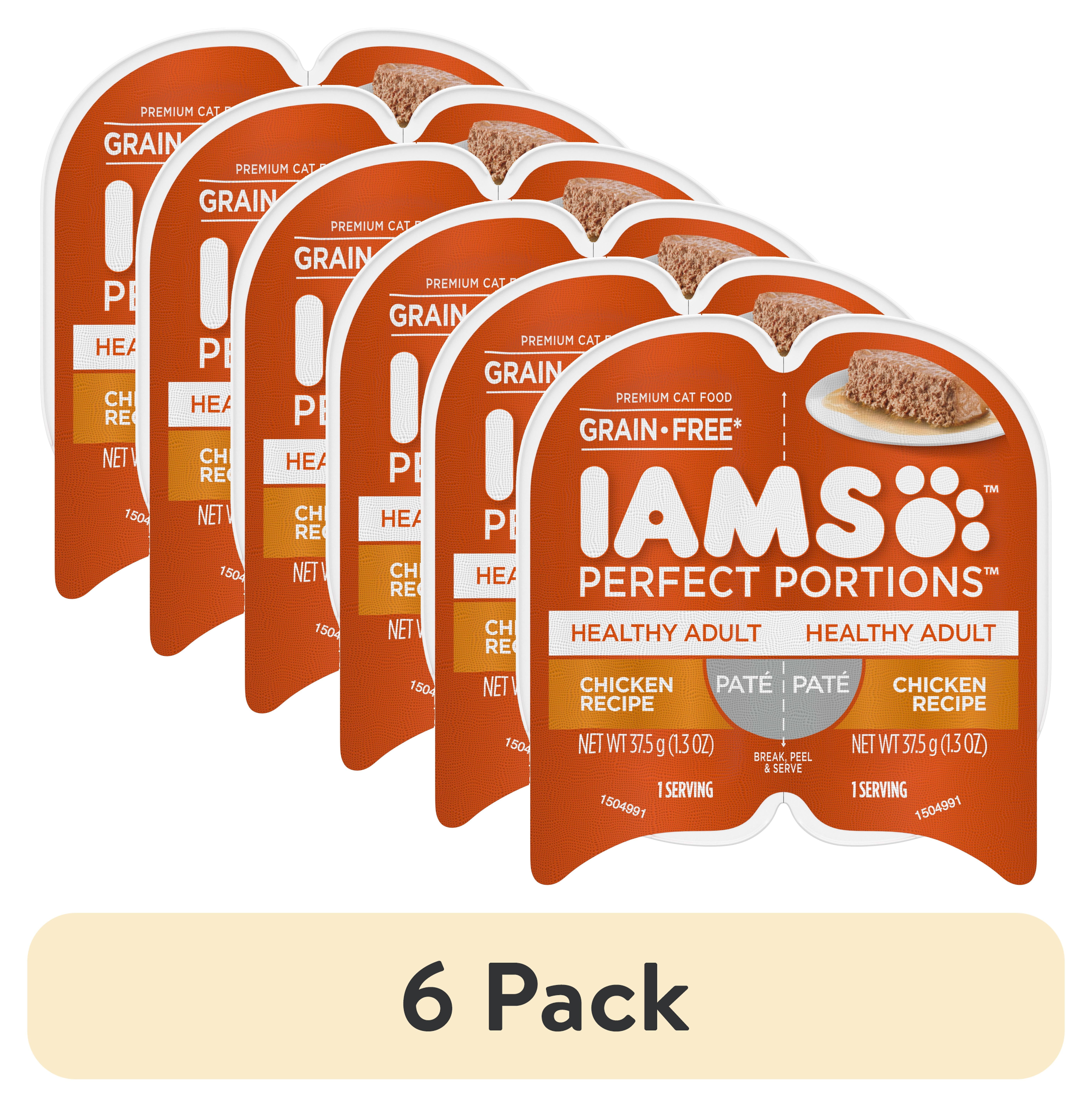 (6 pack) IAMS PERFECT PORTIONS Healthy Adult Grain Free Wet Cat Food Pat©, Chicken Recipe, 2.6 oz. Easy Peel Twin-Pack Tray