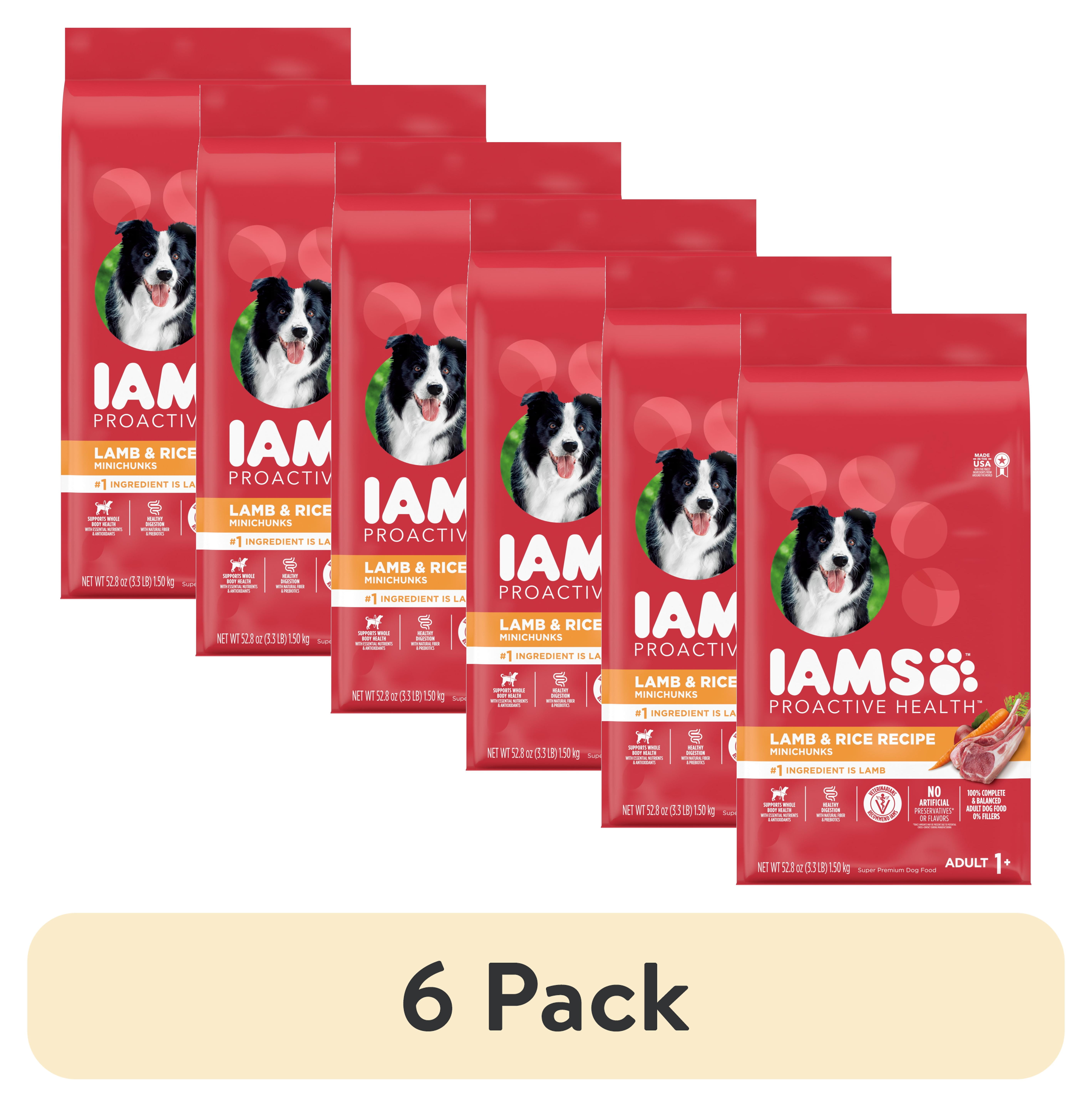 (6 pack) IAMS Proactive Health Minichunks Adult Dry Dog Food, Lamb & Rice Recipe, 3.3 lb Bag