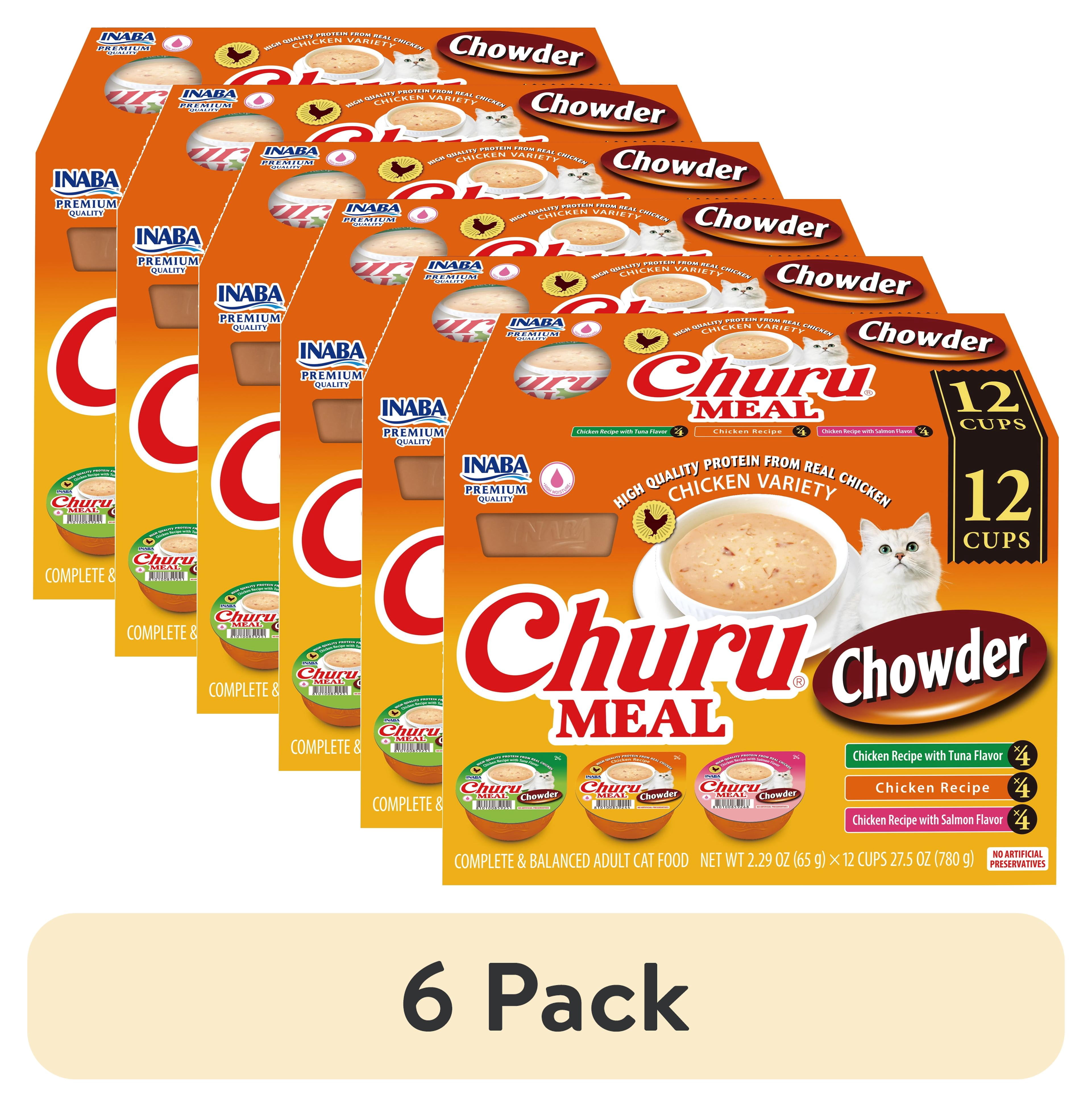 (6 pack) INABA Churu Meal Chowder Adult Wet Cat Food, 2.29 oz cup, 12-count, Chicken Variety Pack