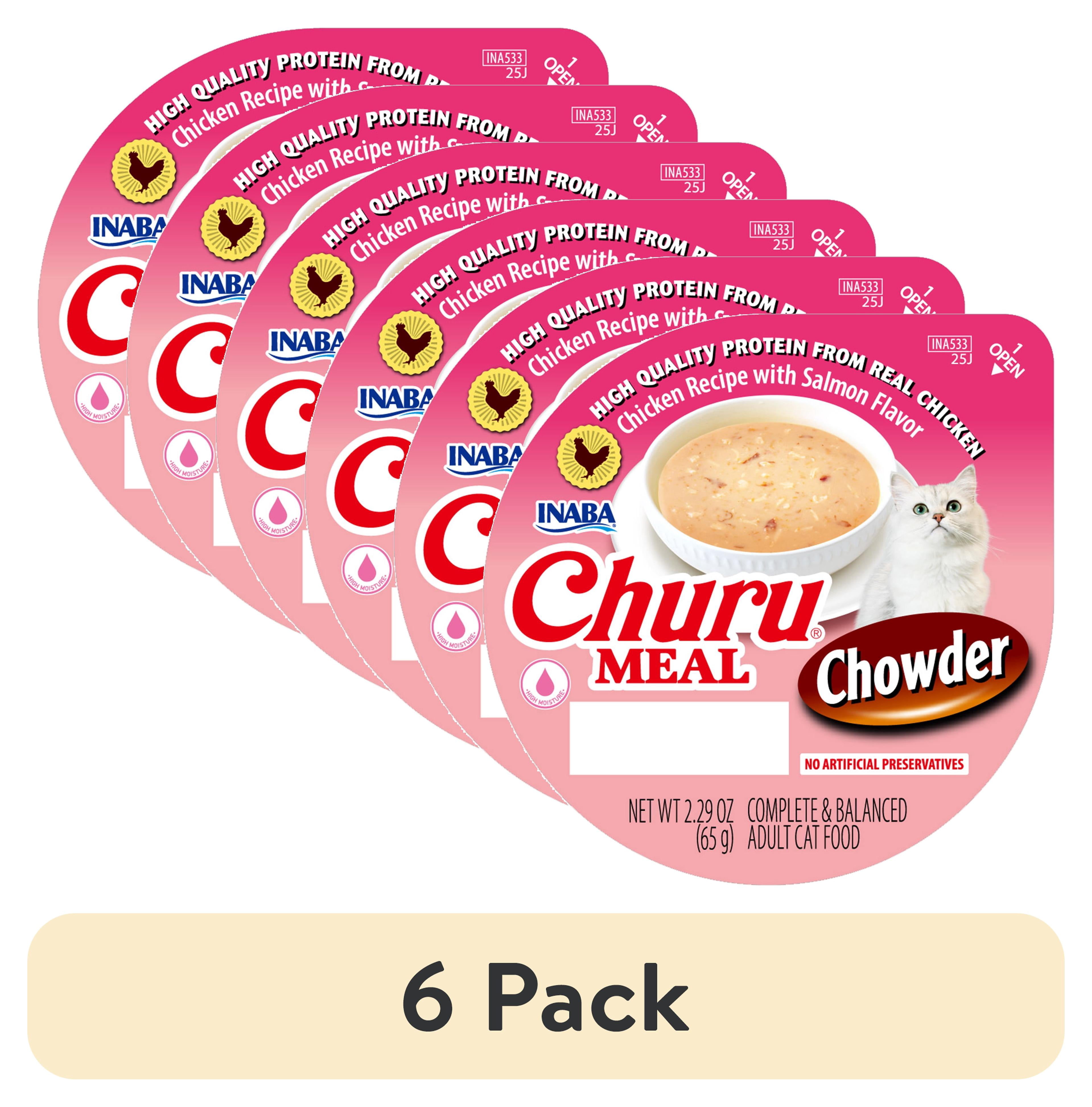 (6 pack) INABA Churu Meal Chowder Adult Wet Cat Food, 2.29 oz cup, Chicken Recipe with Salmon Flavor