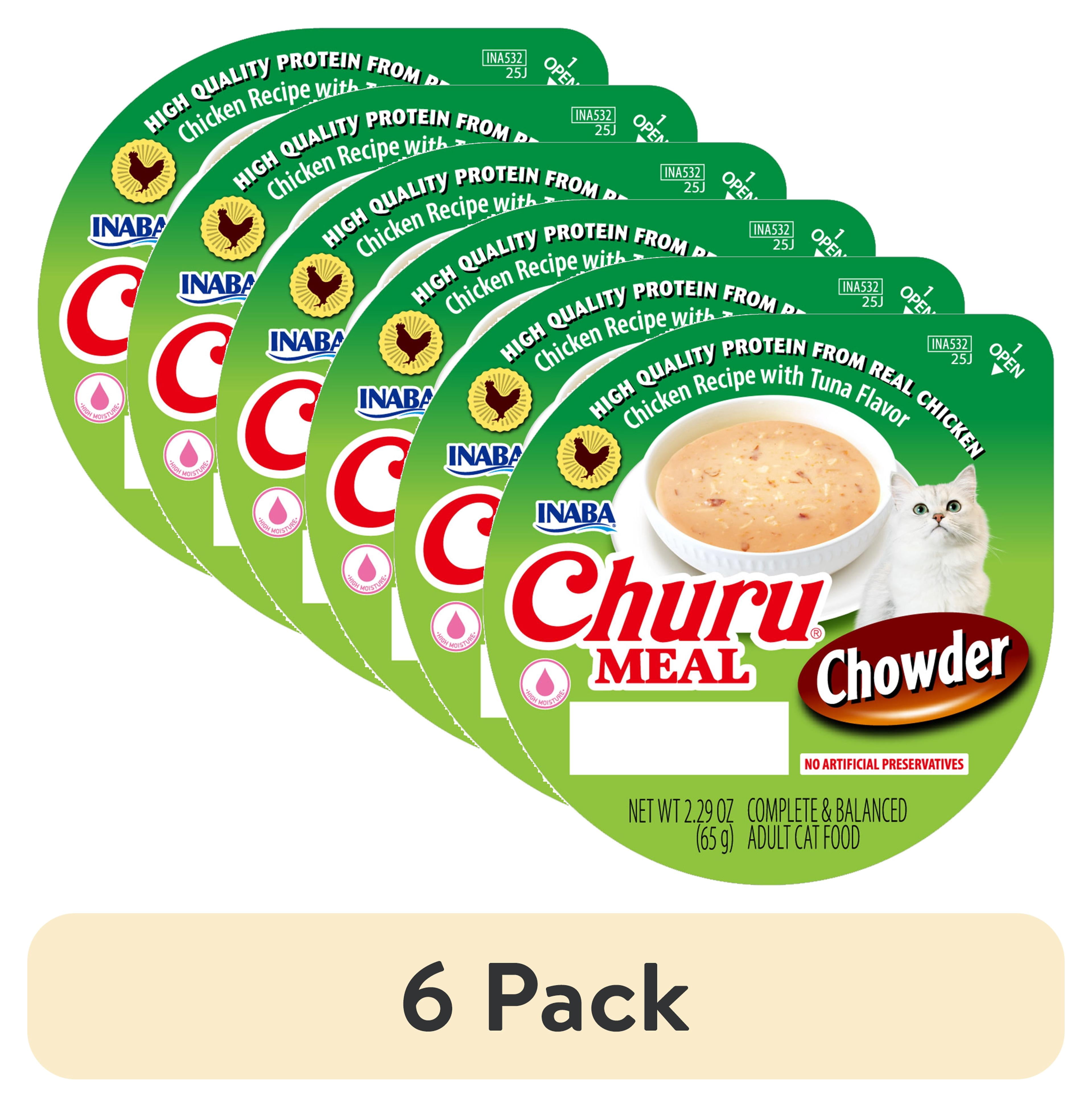 (6 pack) INABA Churu Meal Chowder Adult Wet Cat Food, 2.29 oz cup, Chicken Recipe with Tuna Flavor