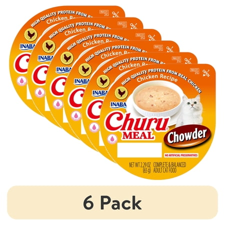 (6 pack) INABA Churu Meal Chowder Adult Wet Cat Food, 2.29 oz cup, Chicken Recipe