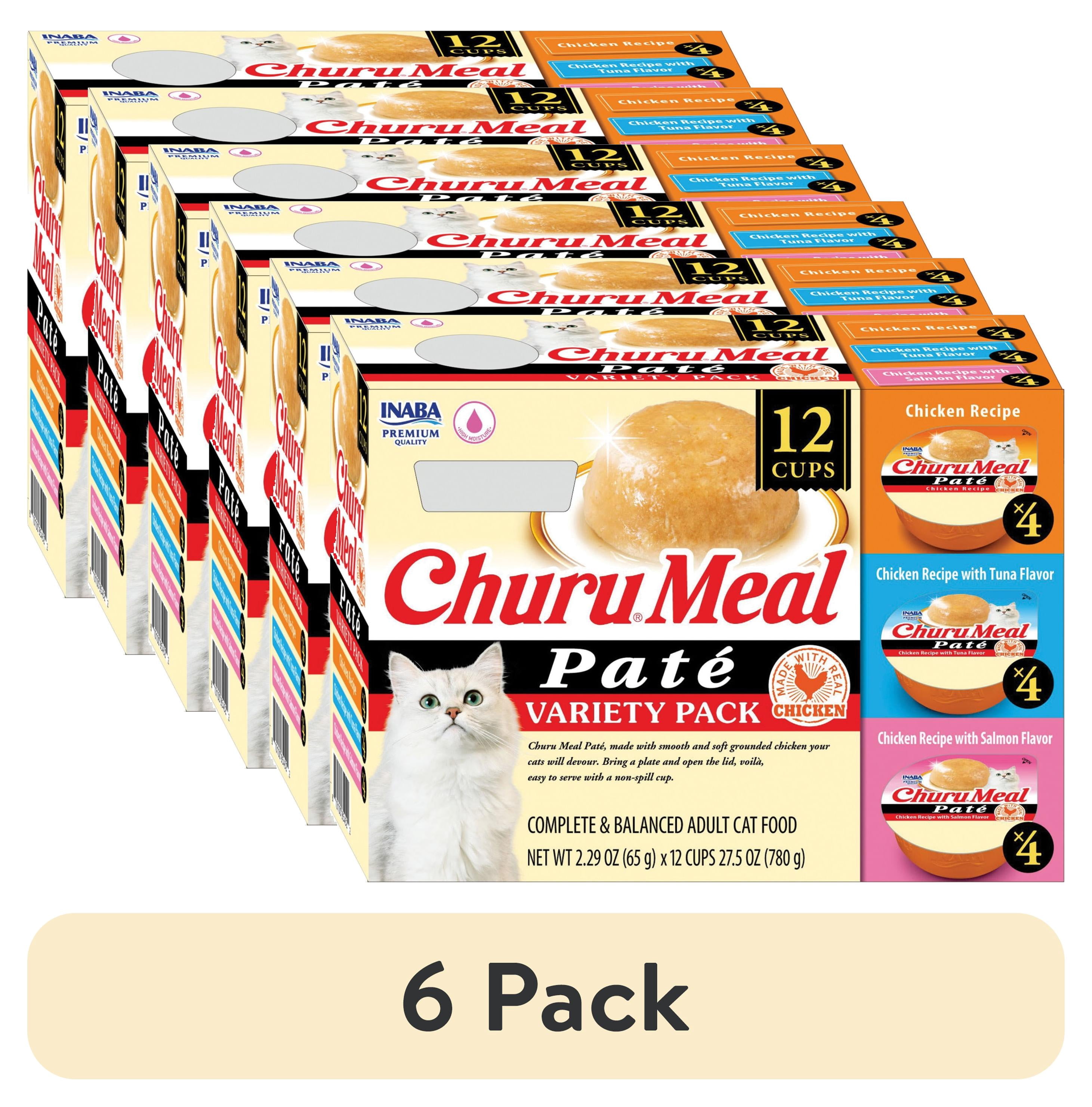 (6 pack) INABA Churu Meal Paté Adult Wet Cat Food, 2.29 oz cup, 12-count, Chicken Variety Pack