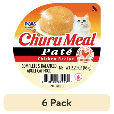 (6 pack) INABA Churu Meal Paté Adult Wet Cat Food, 2.29 oz cup, Chicken Recipe